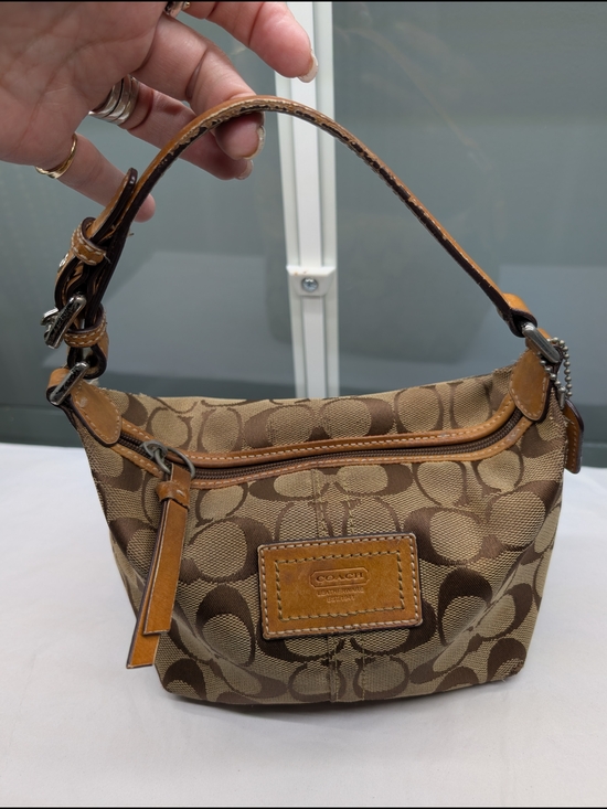 Coach Handbags - Coach Tan Signature Canvas Small Shoulder Bag